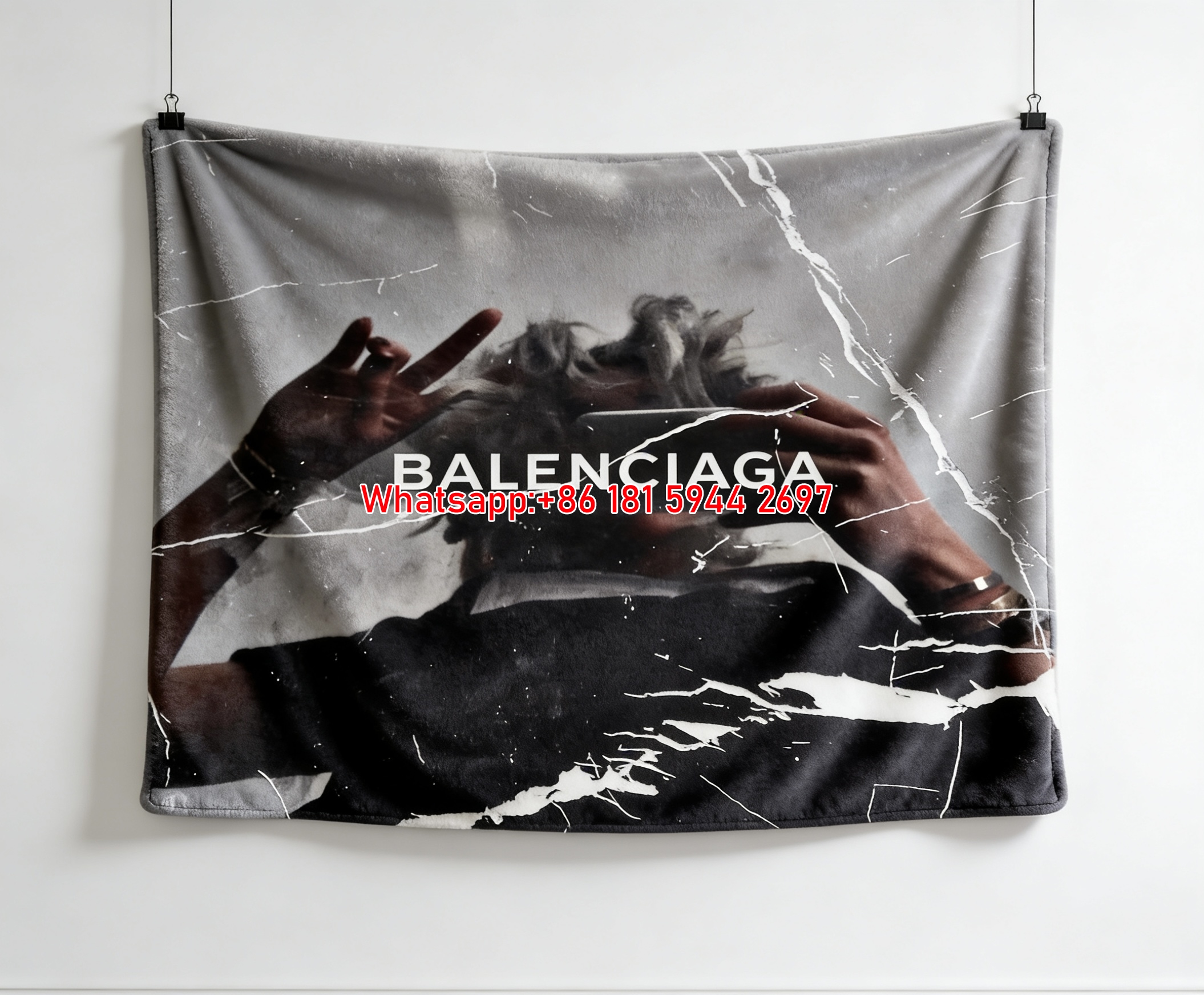Balenciaga Grunge Selfie Cracked Effect Flannel Sofa Throw Blanket BA164